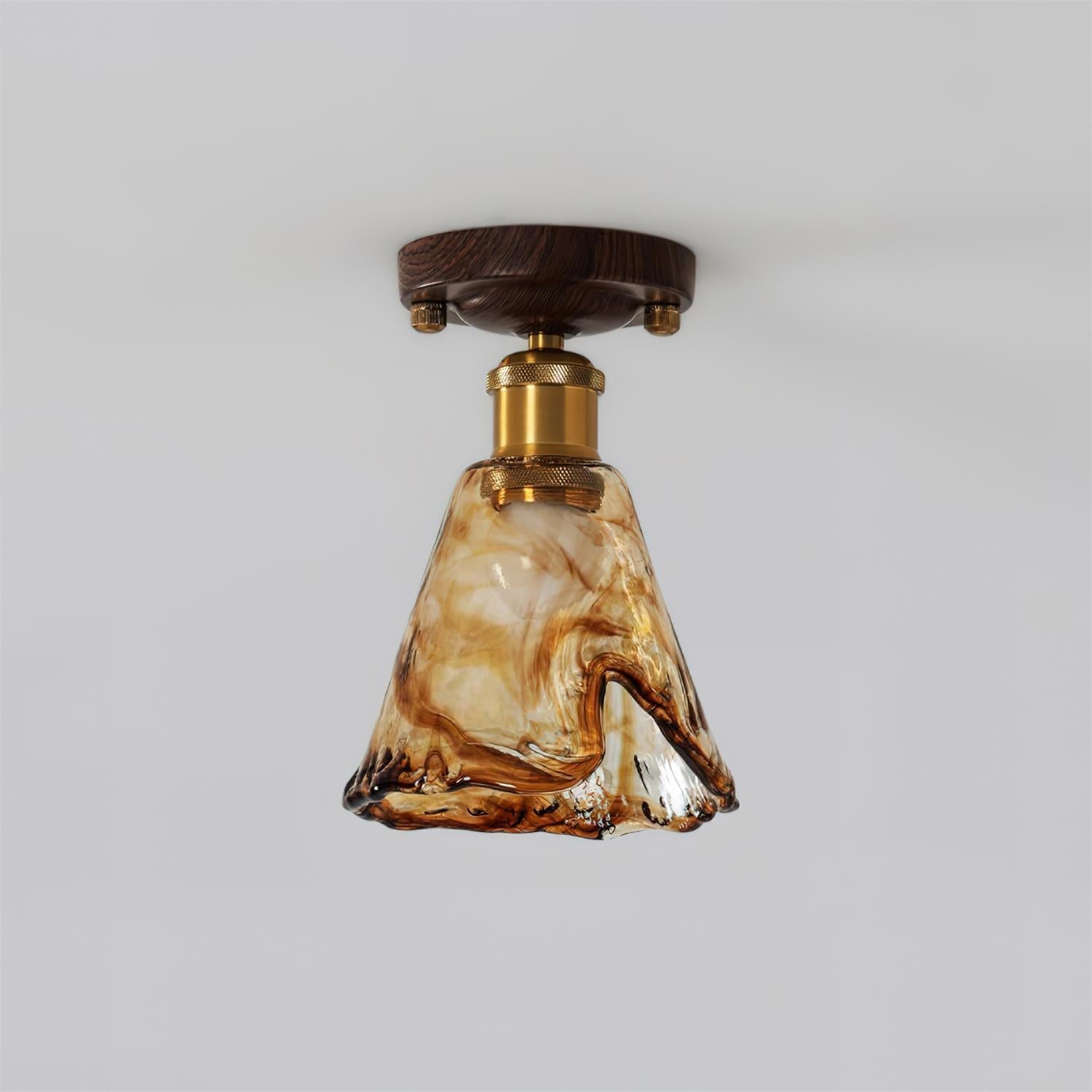 Velimo Amber Glass Flush Mount Light - Lamp Copper
