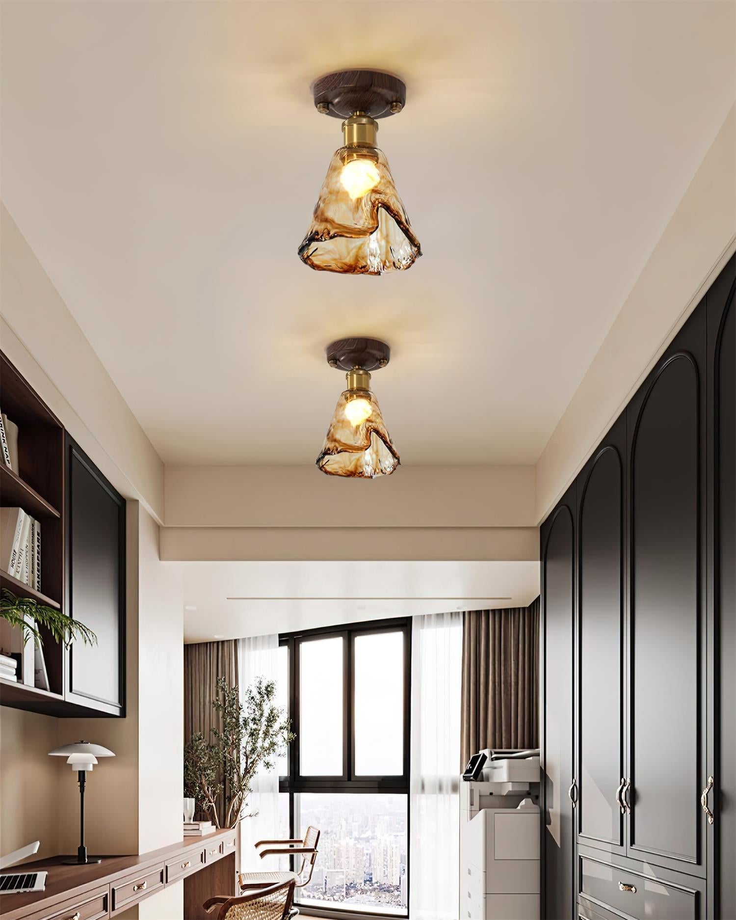 Velimo Amber Glass Flush Mount Light - Lamp Copper