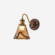 Wall Lamp Amber Glass Shade Walnut Gold Vintage Modern Sconce - Lamp Copper