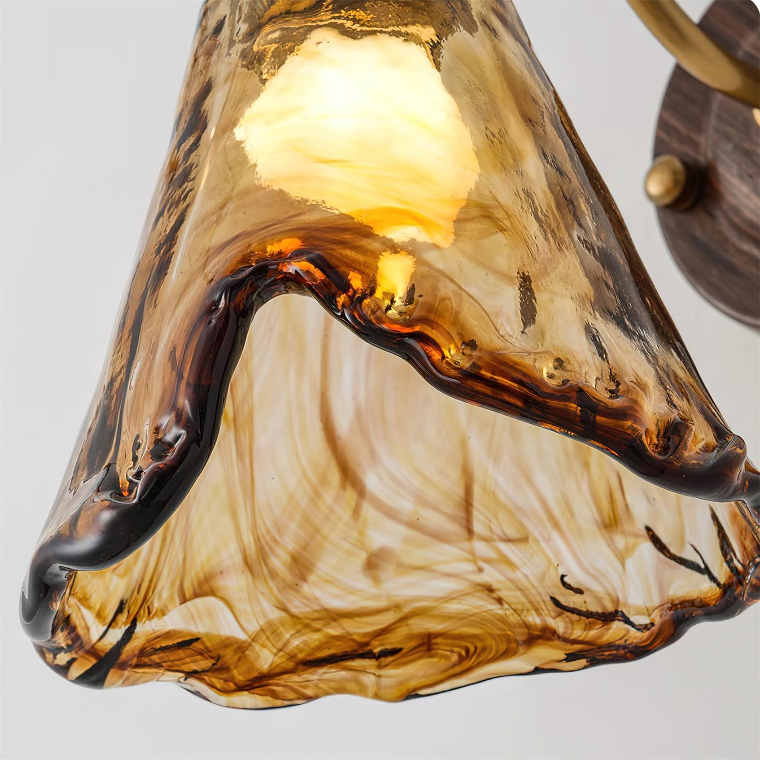 Wall Lamp Amber Glass Shade Walnut Gold Vintage Modern Sconce - Lamp Copper