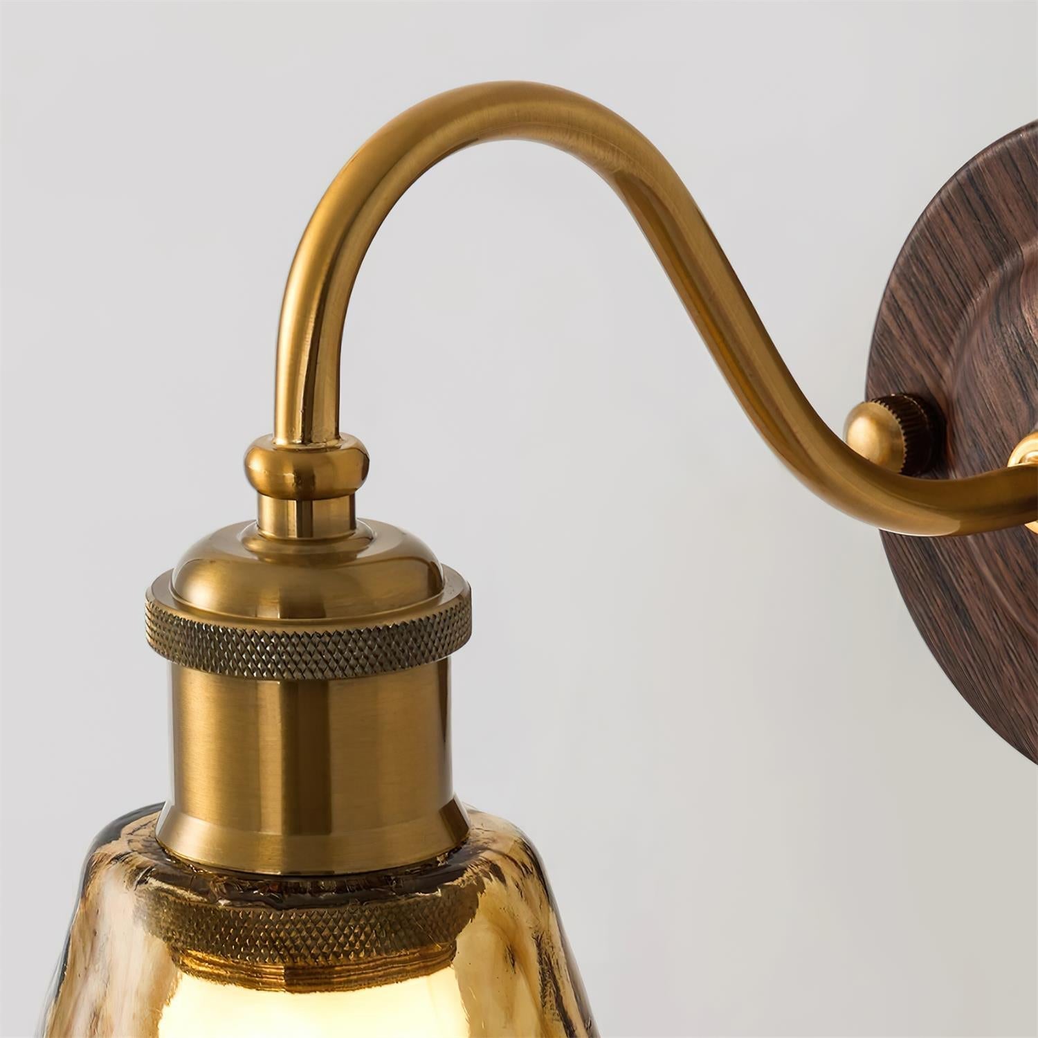 Wall Lamp Amber Glass Shade Walnut Gold Vintage Modern Sconce - Lamp Copper