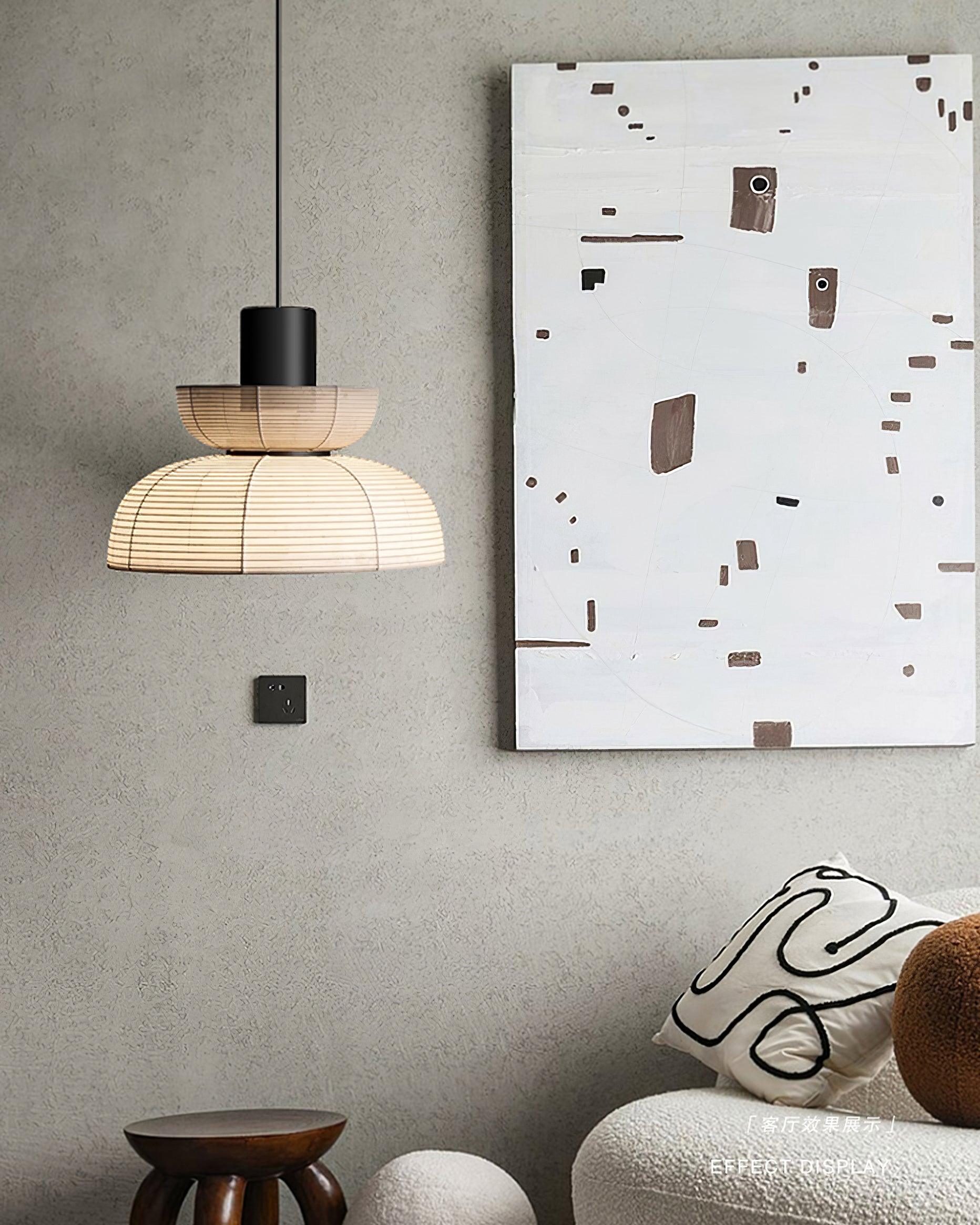 Pendant Lamp White Fabric Shade Black Cable Gentle Ambient Glow - Lamp Copper