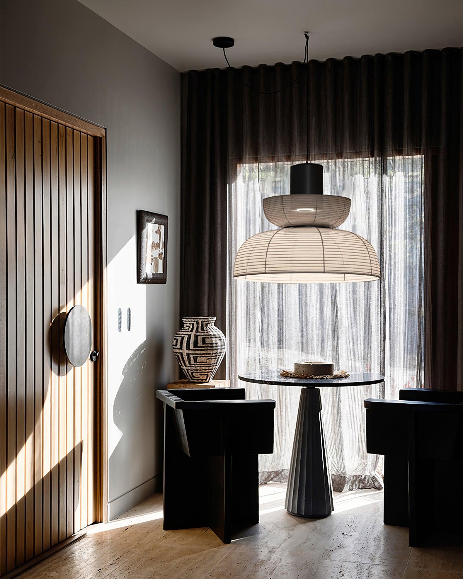 Pendant Lamp White Fabric Shade Black Cable Gentle Ambient Glow - Lamp Copper