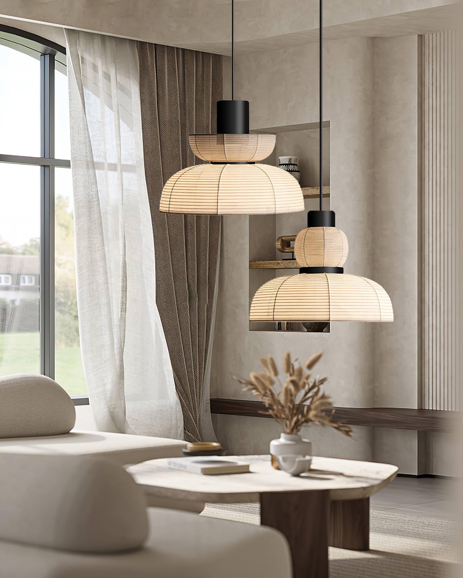 Pendant Lamp White Fabric Shade Black Cable Gentle Ambient Glow - Lamp Copper