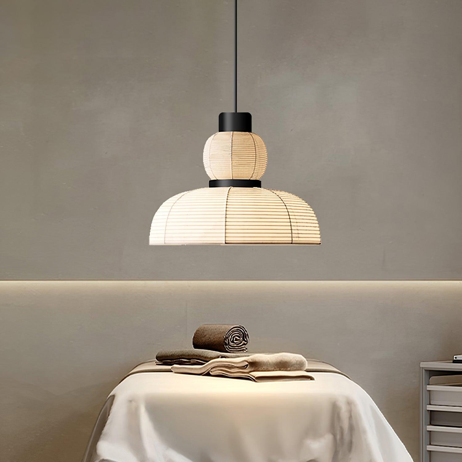 Pendant Lamp White Fabric Shade Black Cable Gentle Ambient Glow - Lamp Copper