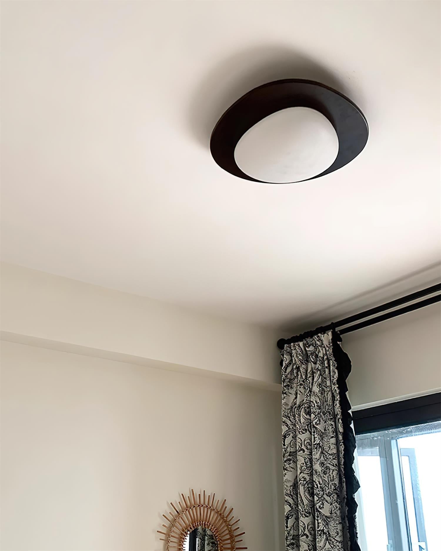 Ceiling Light Wood and Acrylic Oval Shade Minimalist Natural - Lamp Copper