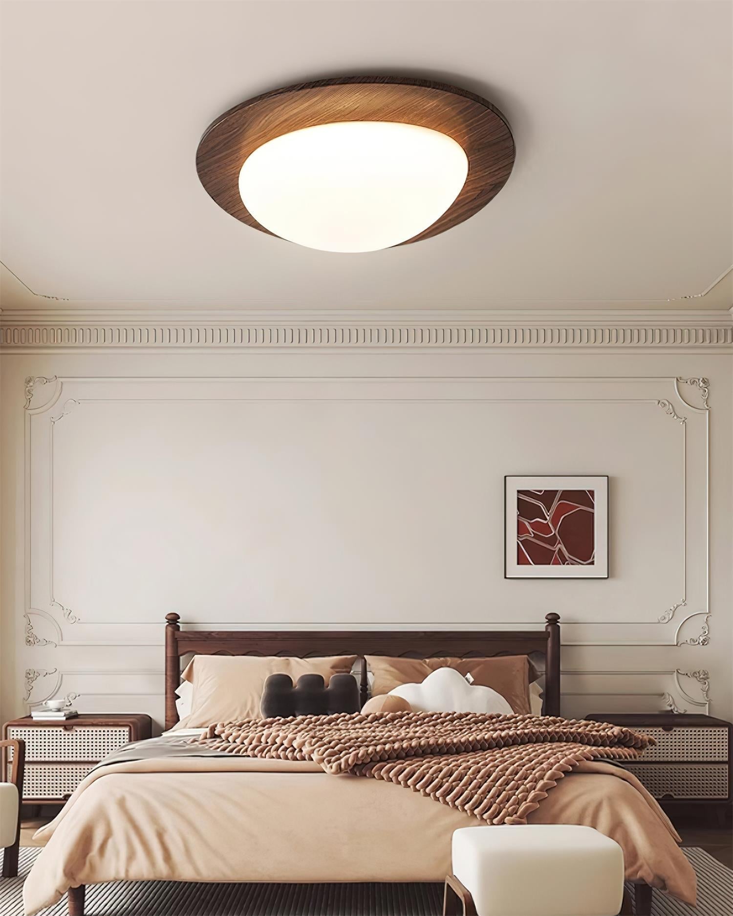 Ceiling Light Wood and Acrylic Oval Shade Minimalist Natural - Lamp Copper