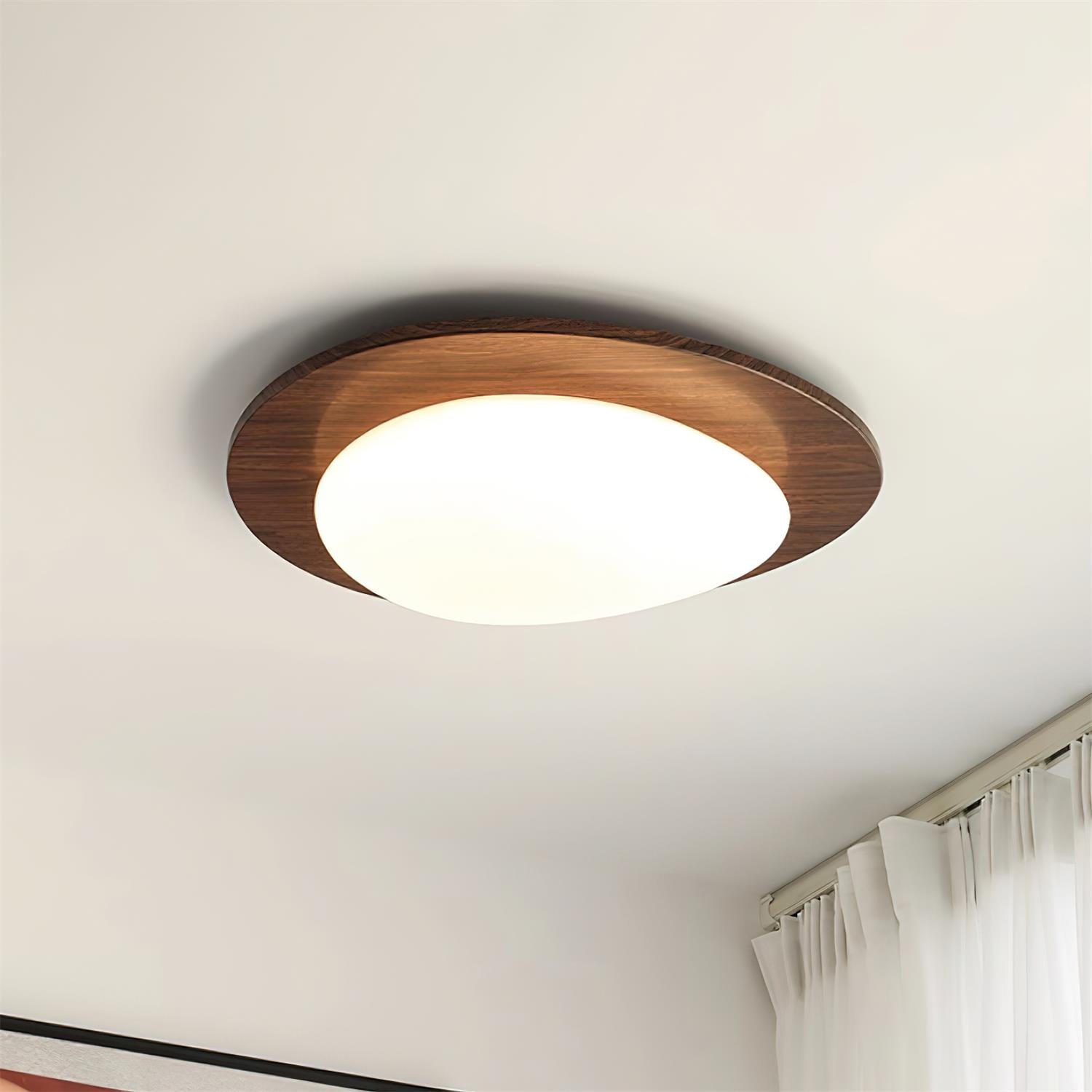 Ceiling Light Wood and Acrylic Oval Shade Minimalist Natural - Lamp Copper