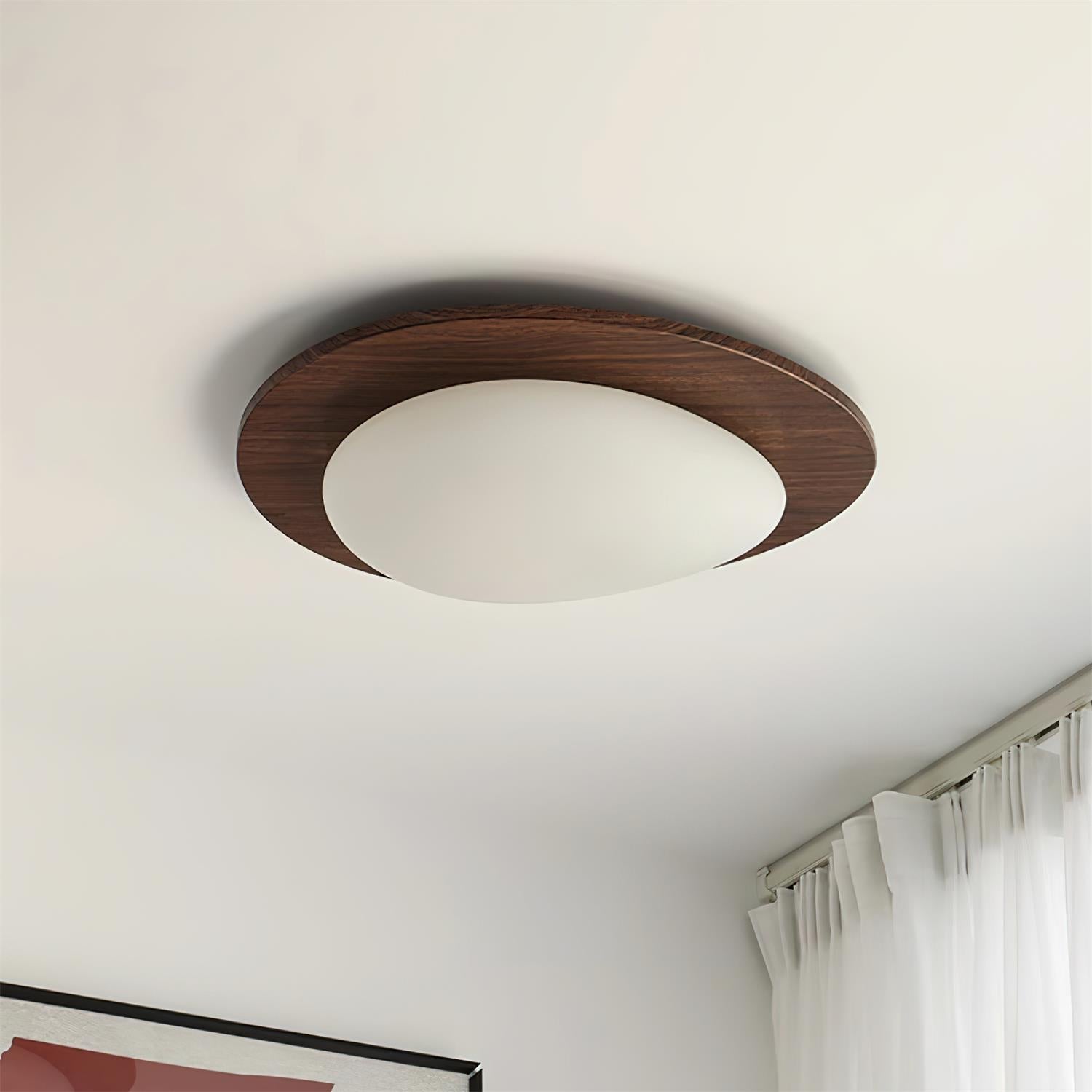 Ceiling Light Wood and Acrylic Oval Shade Minimalist Natural - Lamp Copper