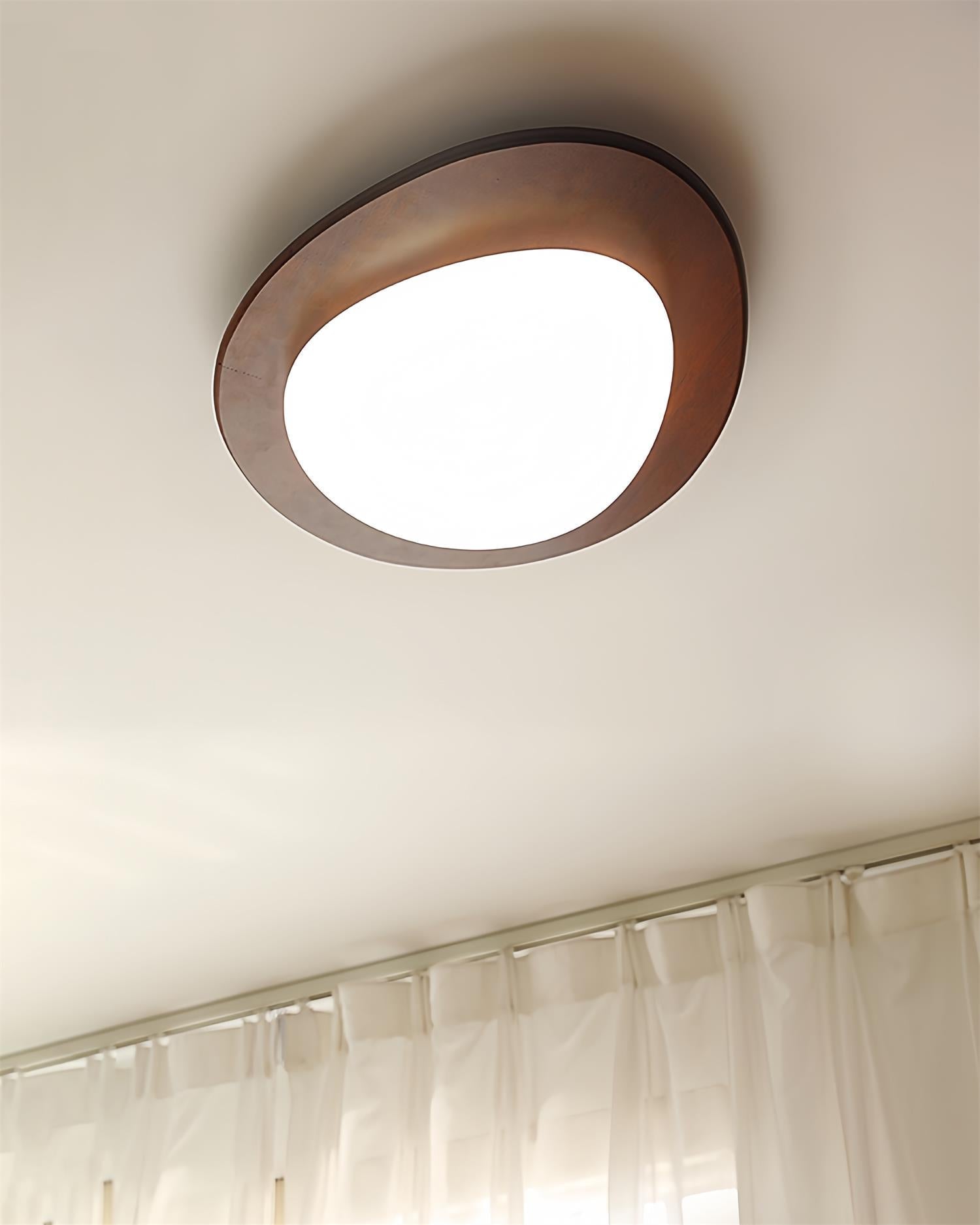 Ceiling Light Wood and Acrylic Oval Shade Minimalist Natural - Lamp Copper