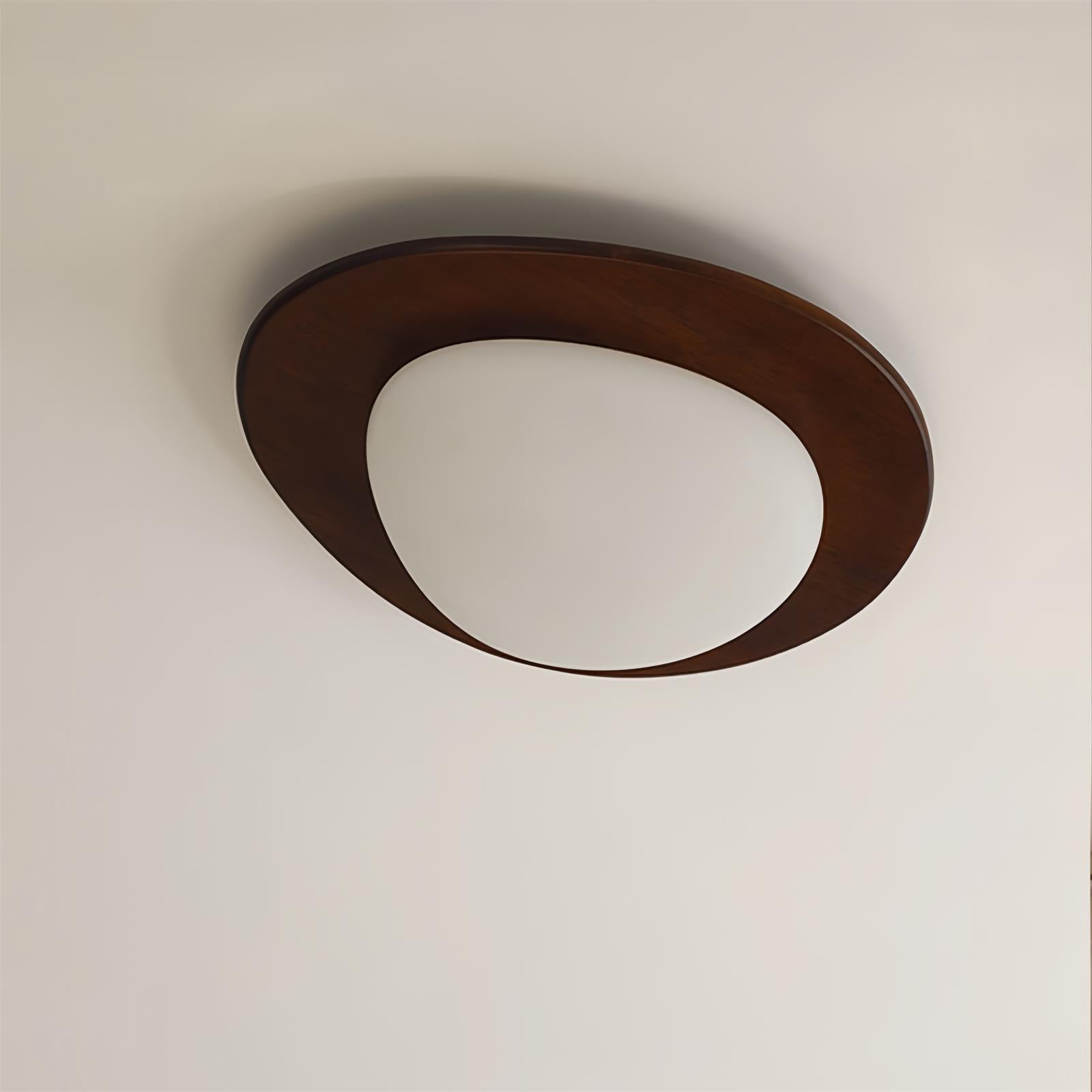 Ceiling Light Wood and Acrylic Oval Shade Minimalist Natural - Lamp Copper