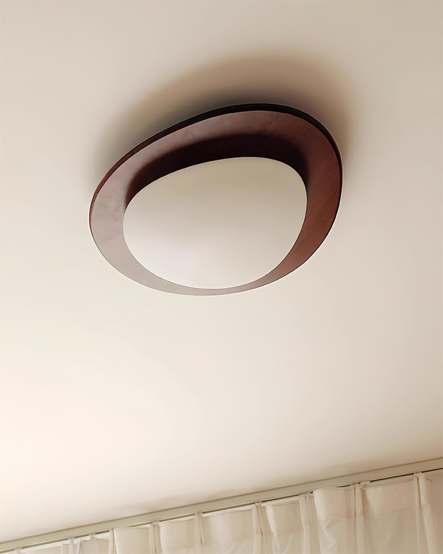 Ceiling Light Wood and Acrylic Oval Shade Minimalist Natural - Lamp Copper