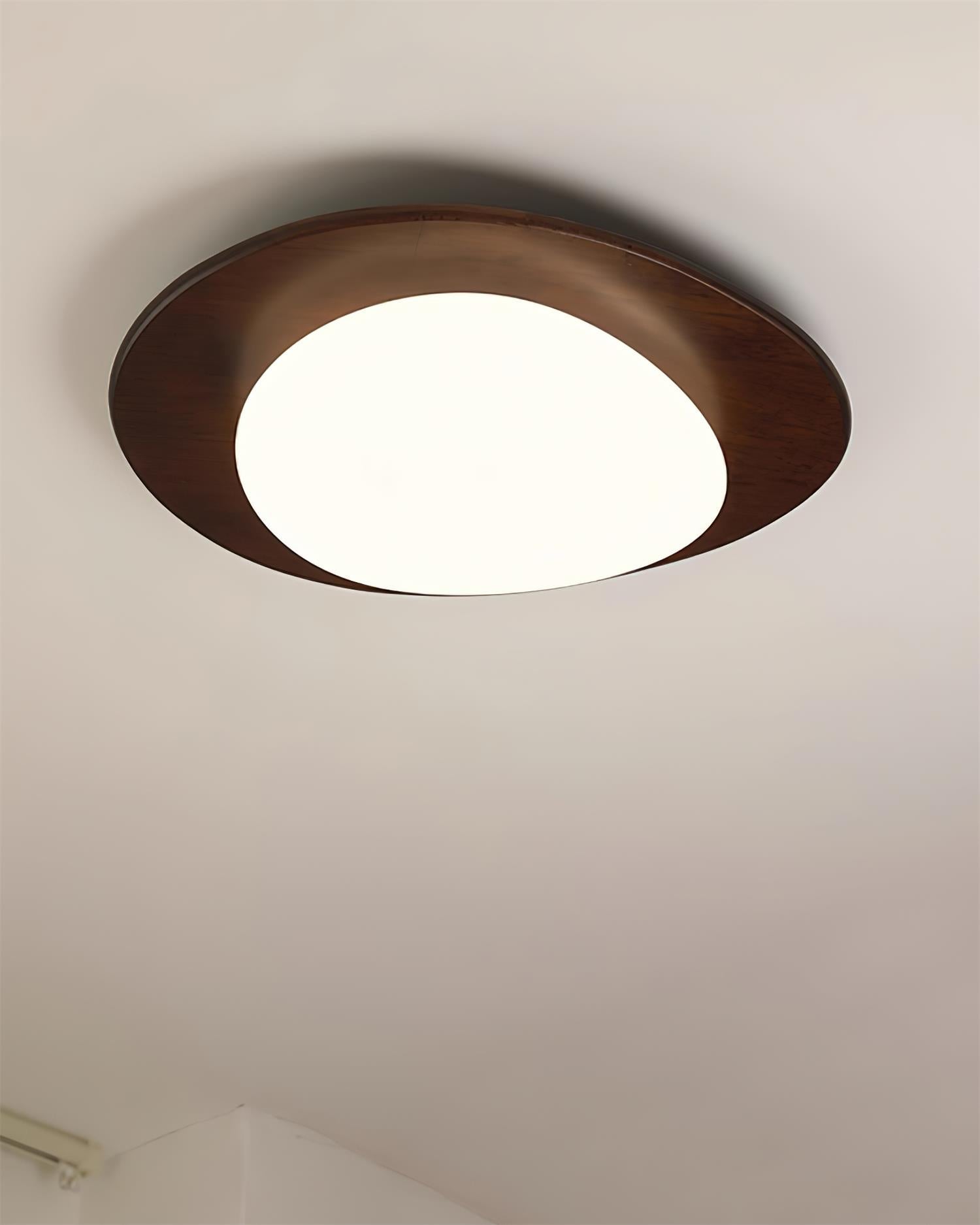 Ceiling Light Wood and Acrylic Oval Shade Minimalist Natural - Lamp Copper