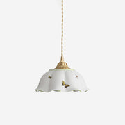 Pendant Lamp Ceramic Petal Shade Hand Painted Butterflies Vintage Charm - Lamp Copper