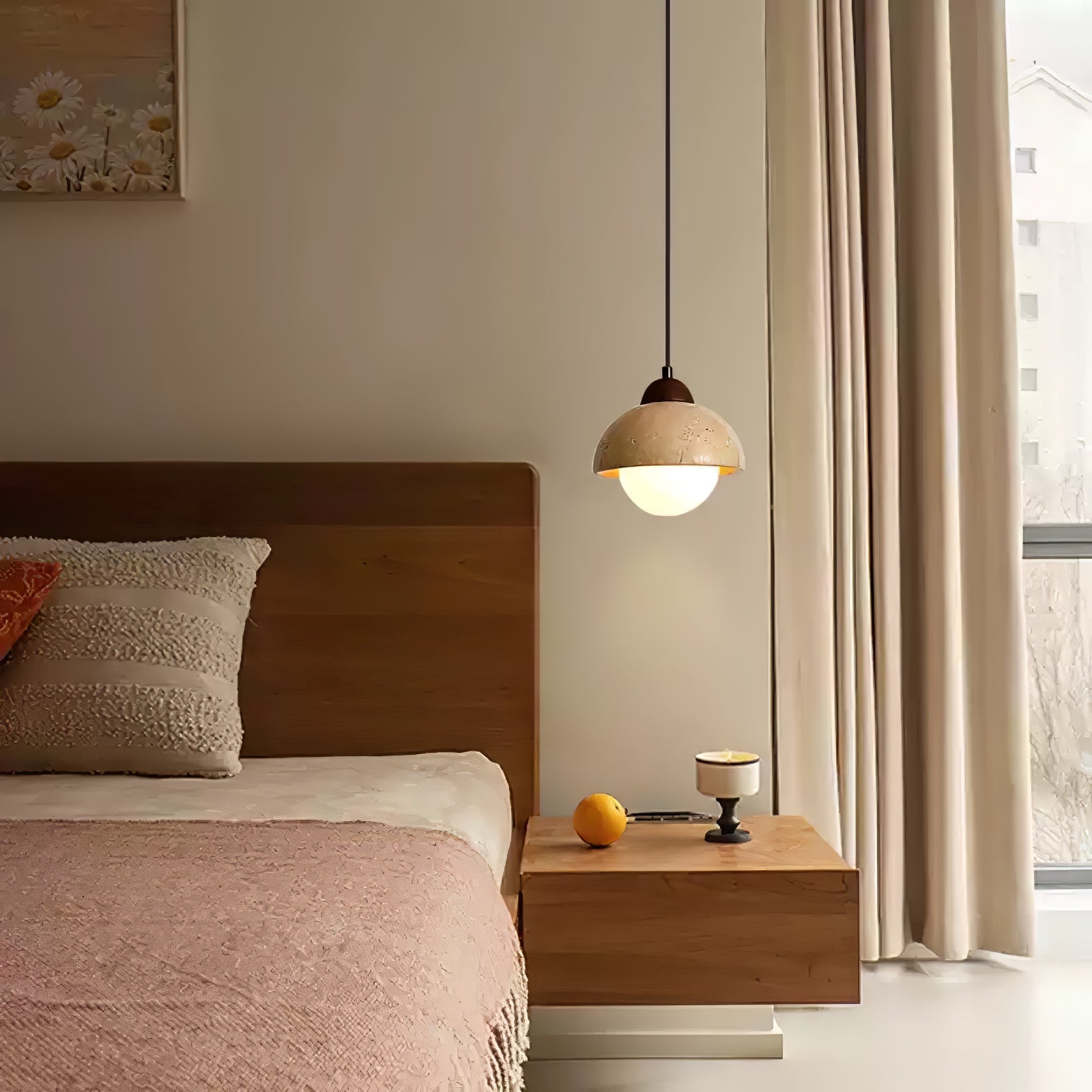 Orzora Dome-Shaped Travertine Pendant Light - Lamp Copper