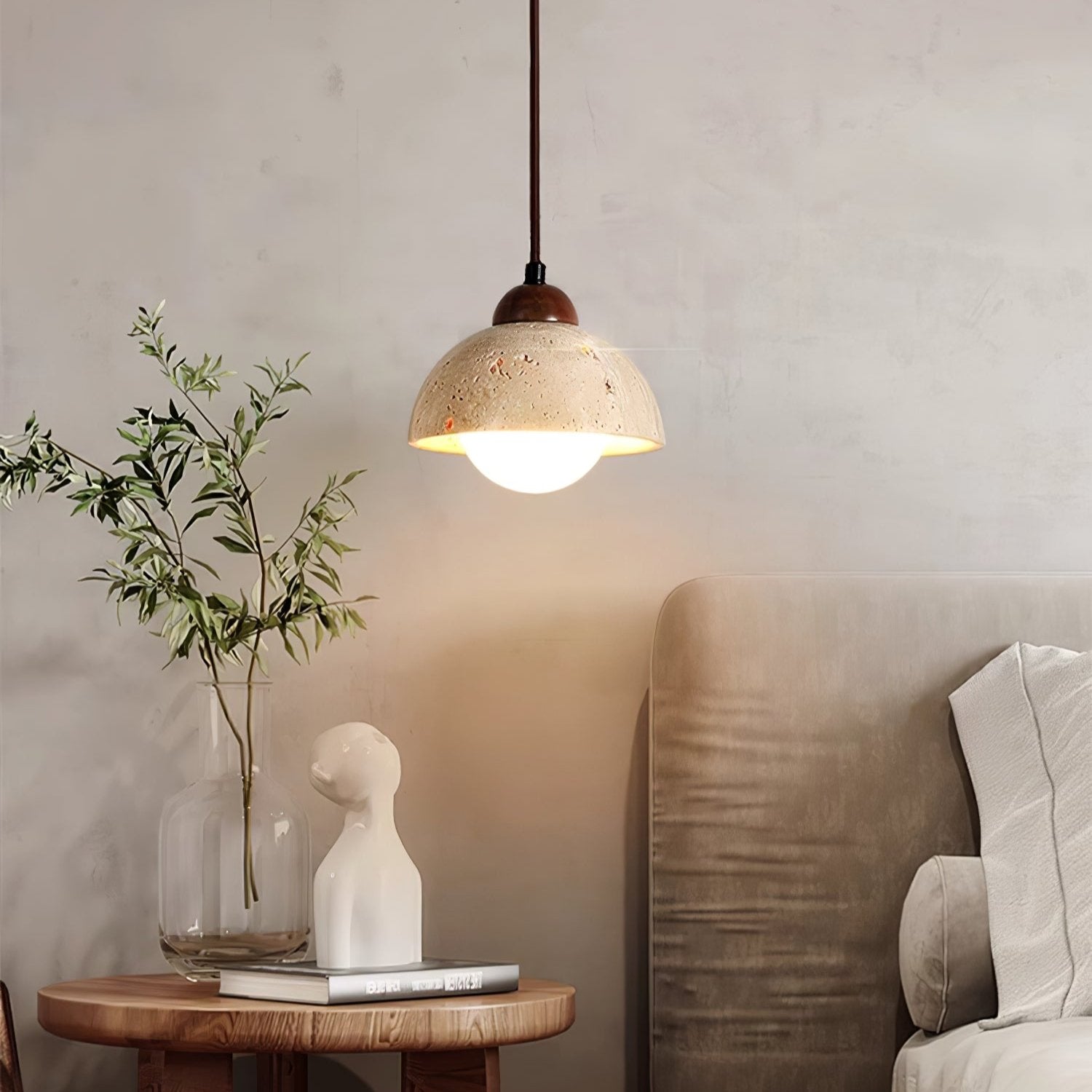 Orzora Dome-Shaped Travertine Pendant Light - Lamp Copper