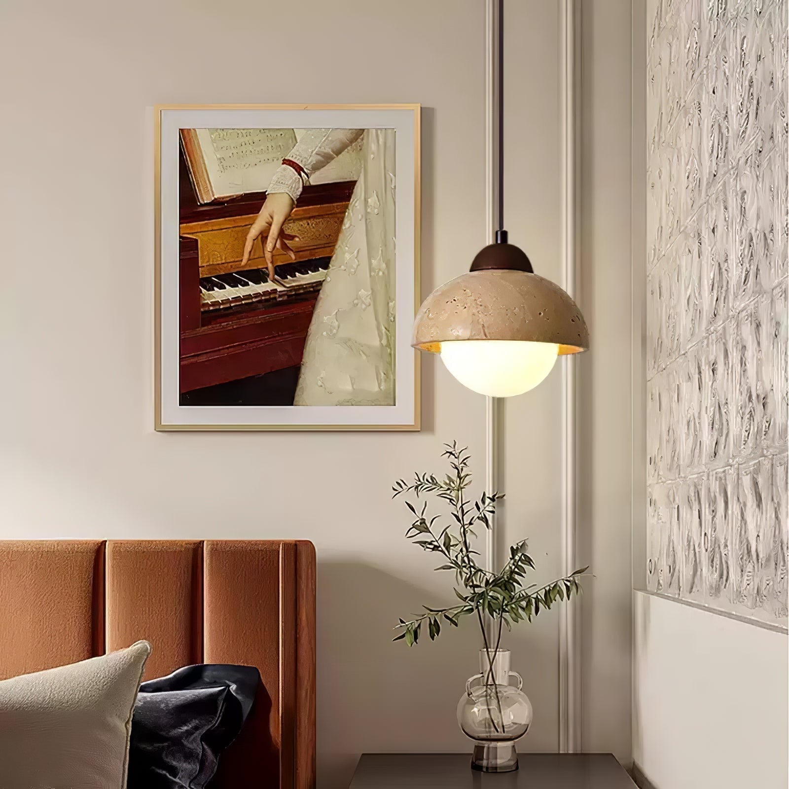 Orzora Dome-Shaped Travertine Pendant Light - Lamp Copper