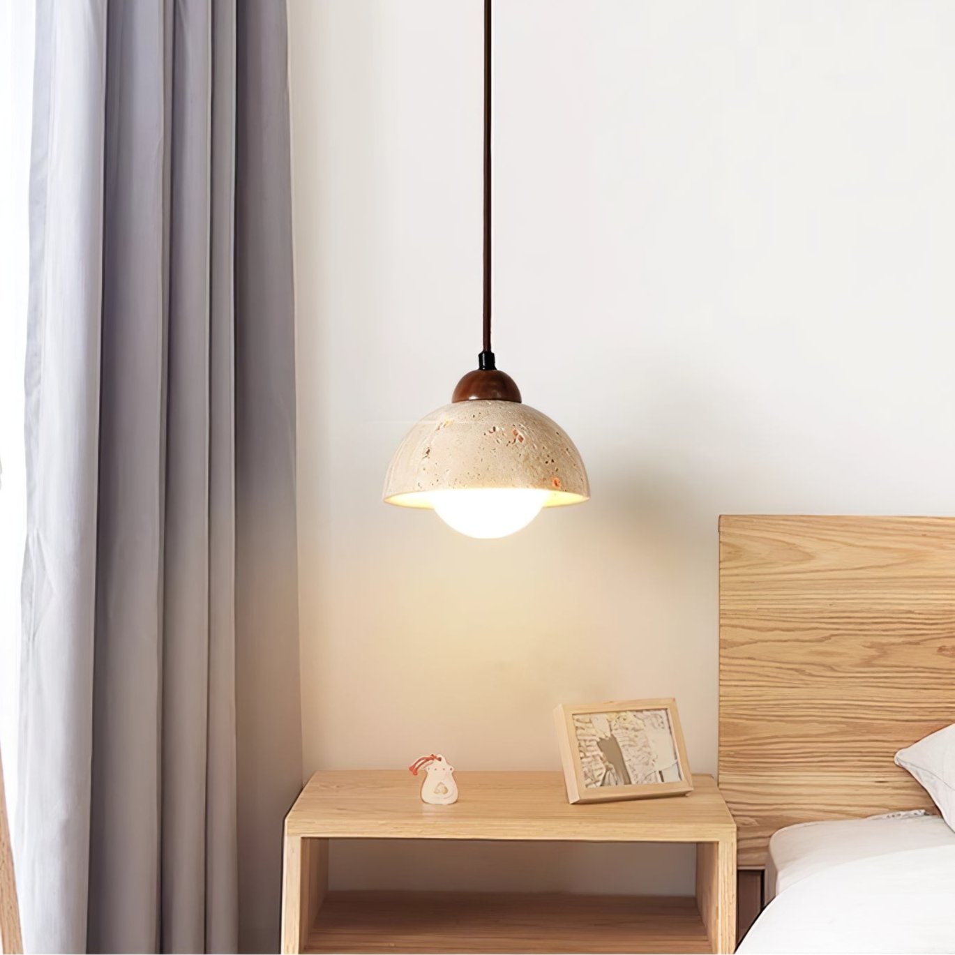 Orzora Dome-Shaped Travertine Pendant Light - Lamp Copper