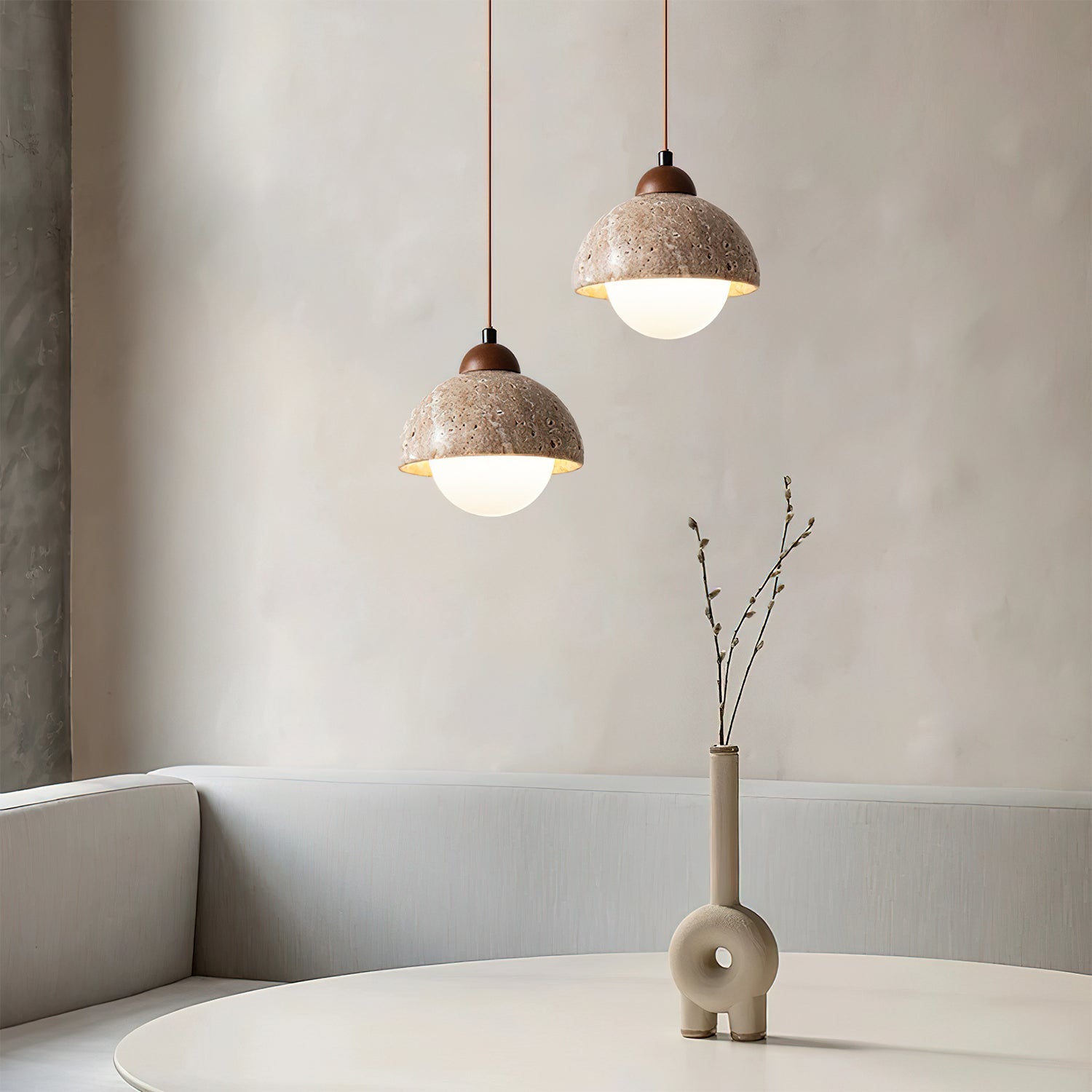Orzora Dome-Shaped Travertine Pendant Light - Lamp Copper