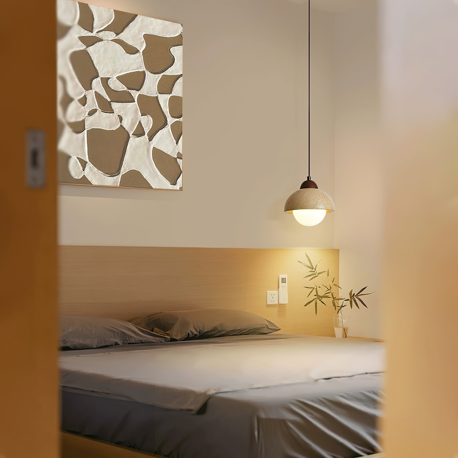 Orzora Dome-Shaped Travertine Pendant Light - Lamp Copper