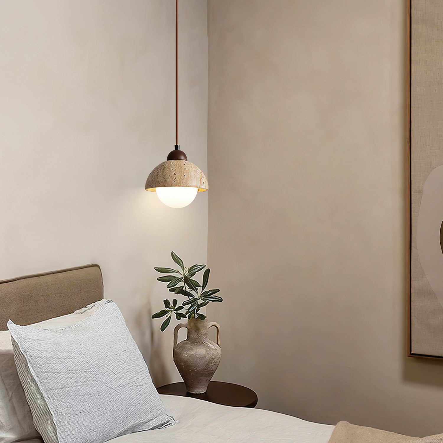 Orzora Dome-Shaped Travertine Pendant Light - Lamp Copper