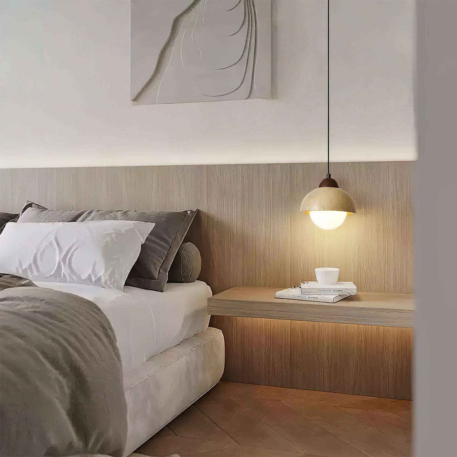 Orzora Dome-Shaped Travertine Pendant Light - Lamp Copper