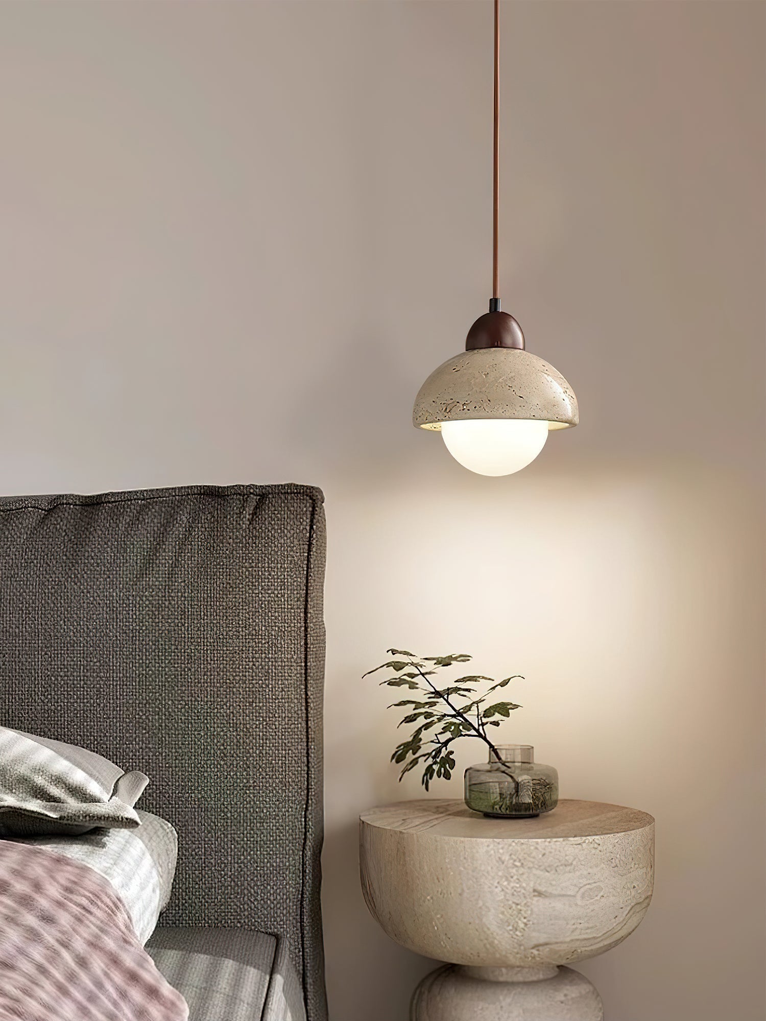 Orzora Dome-Shaped Travertine Pendant Light - Lamp Copper