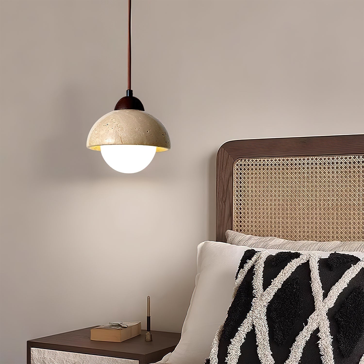 Orzora Dome-Shaped Travertine Pendant Light - Lamp Copper
