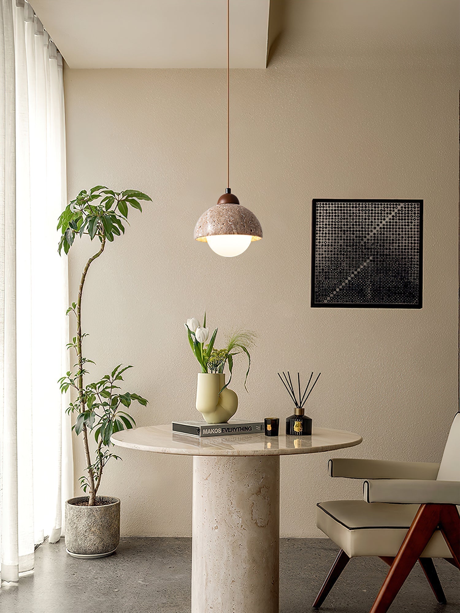 Orzora Dome-Shaped Travertine Pendant Light - Lamp Copper
