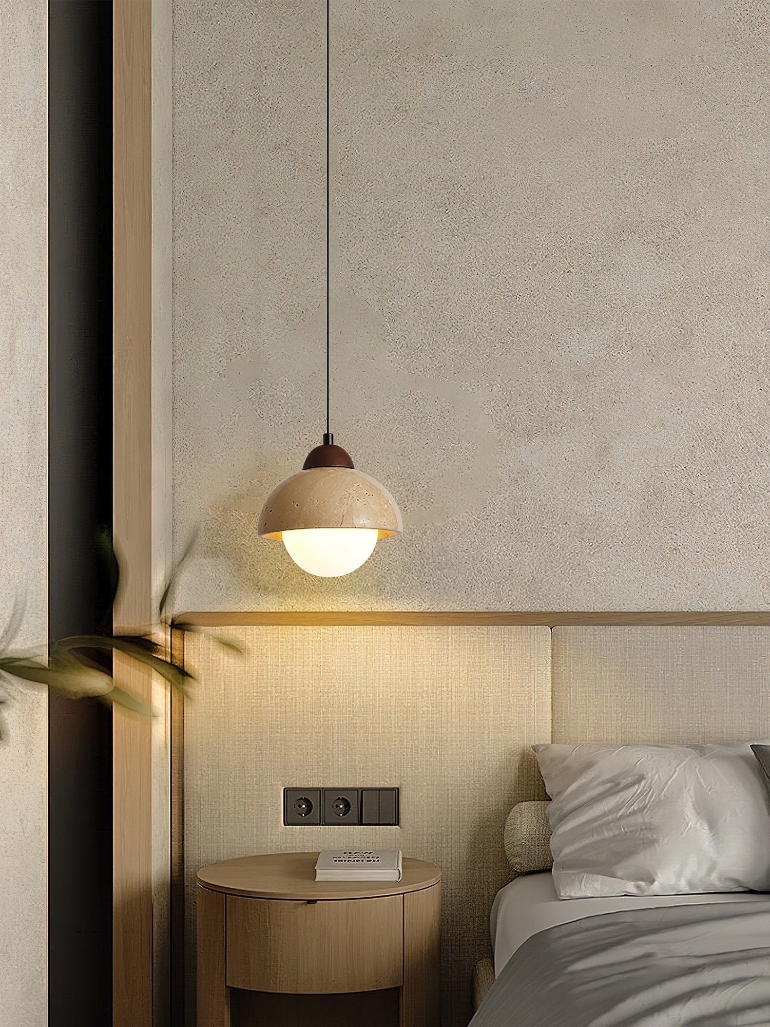 Orzora Dome-Shaped Travertine Pendant Light - Lamp Copper