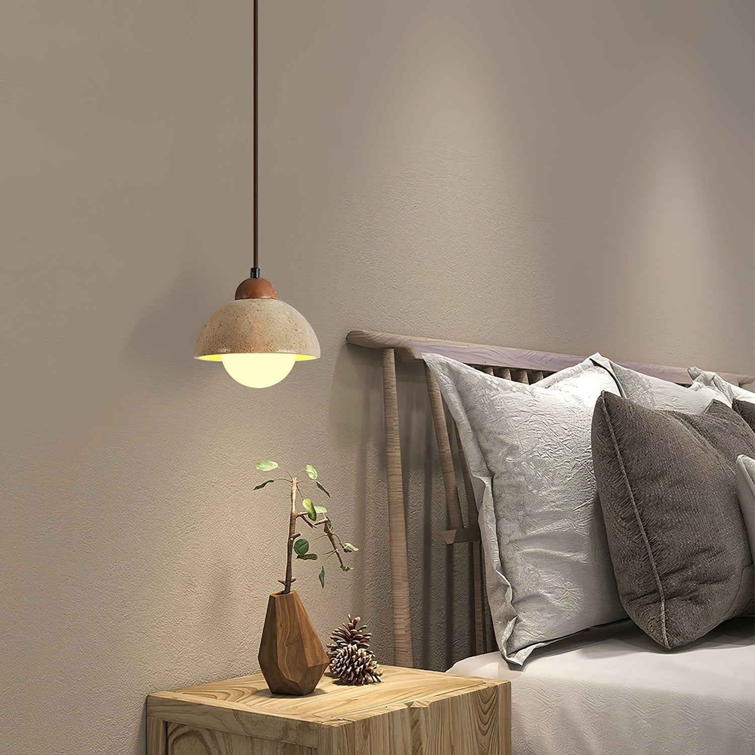 Orzora Dome-Shaped Travertine Pendant Light - Lamp Copper
