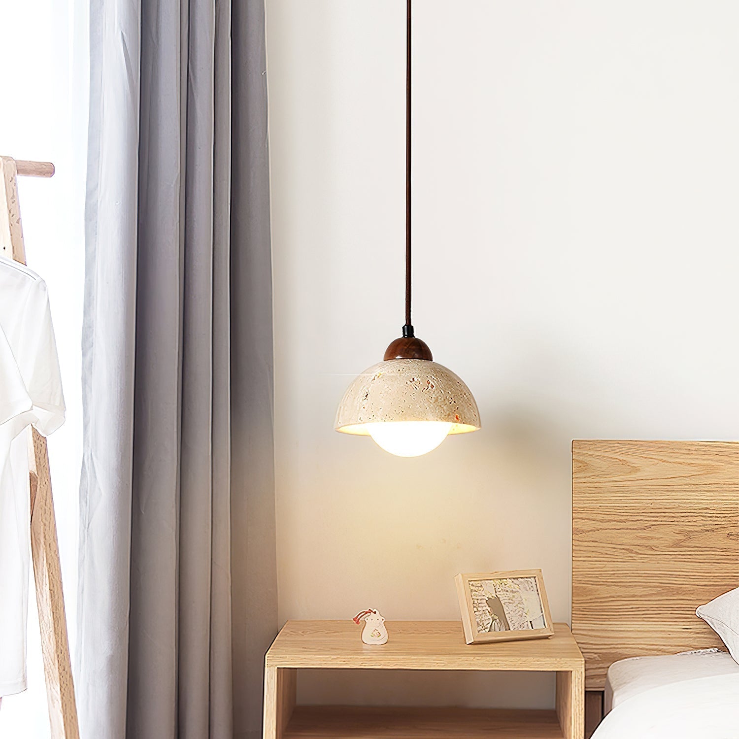 Orzora Dome-Shaped Travertine Pendant Light - Lamp Copper