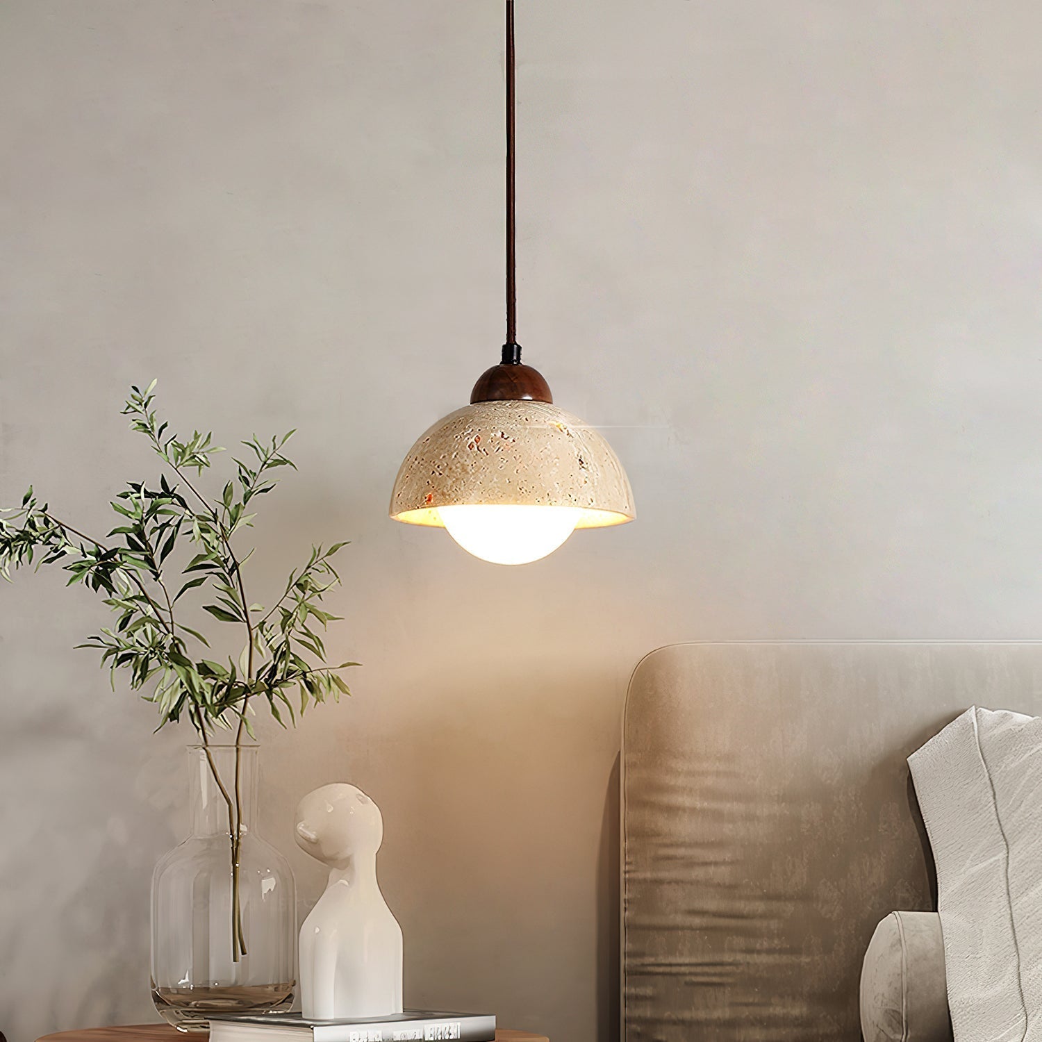 Orzora Dome-Shaped Travertine Pendant Light - Lamp Copper