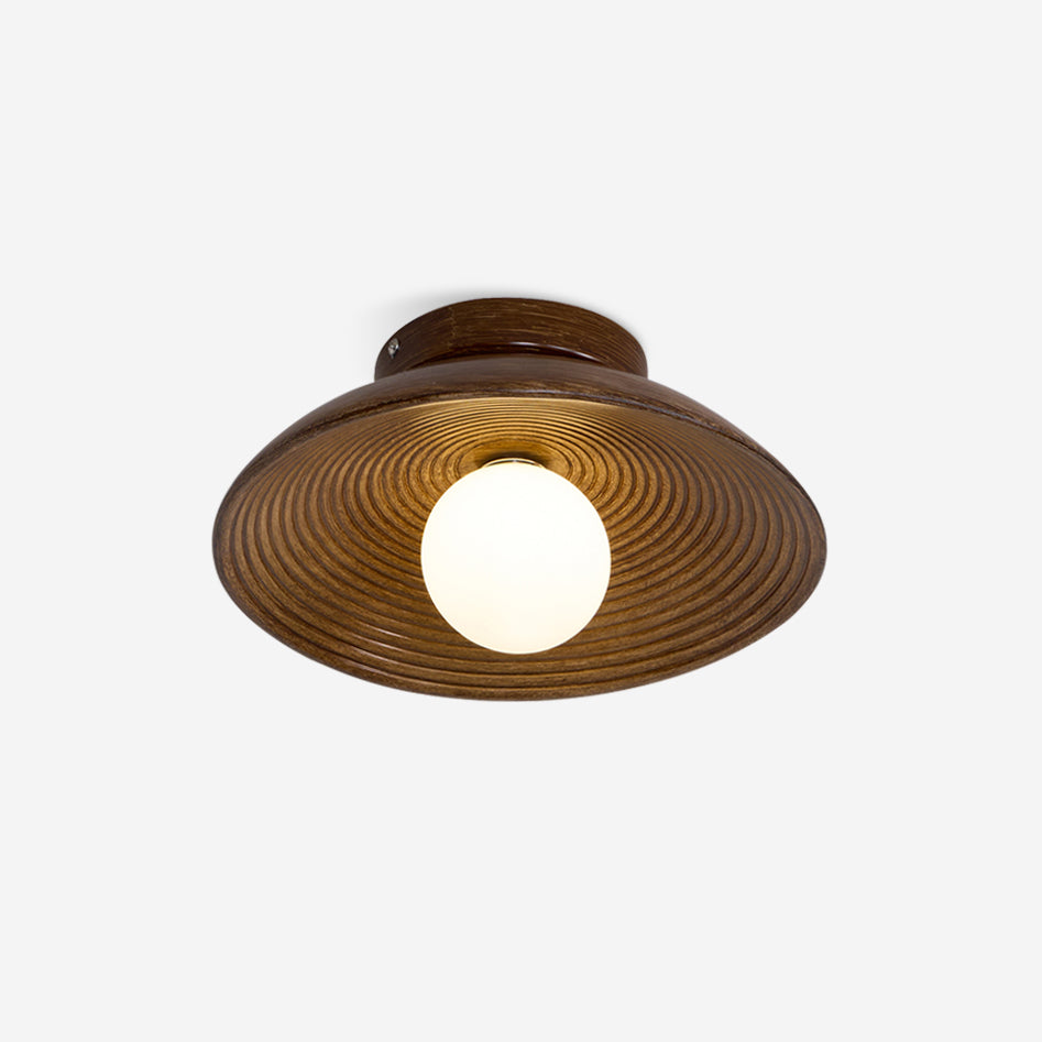 Orvian Wooden Flush Mount Ceiling Light with Round Globe - Lamp Copper