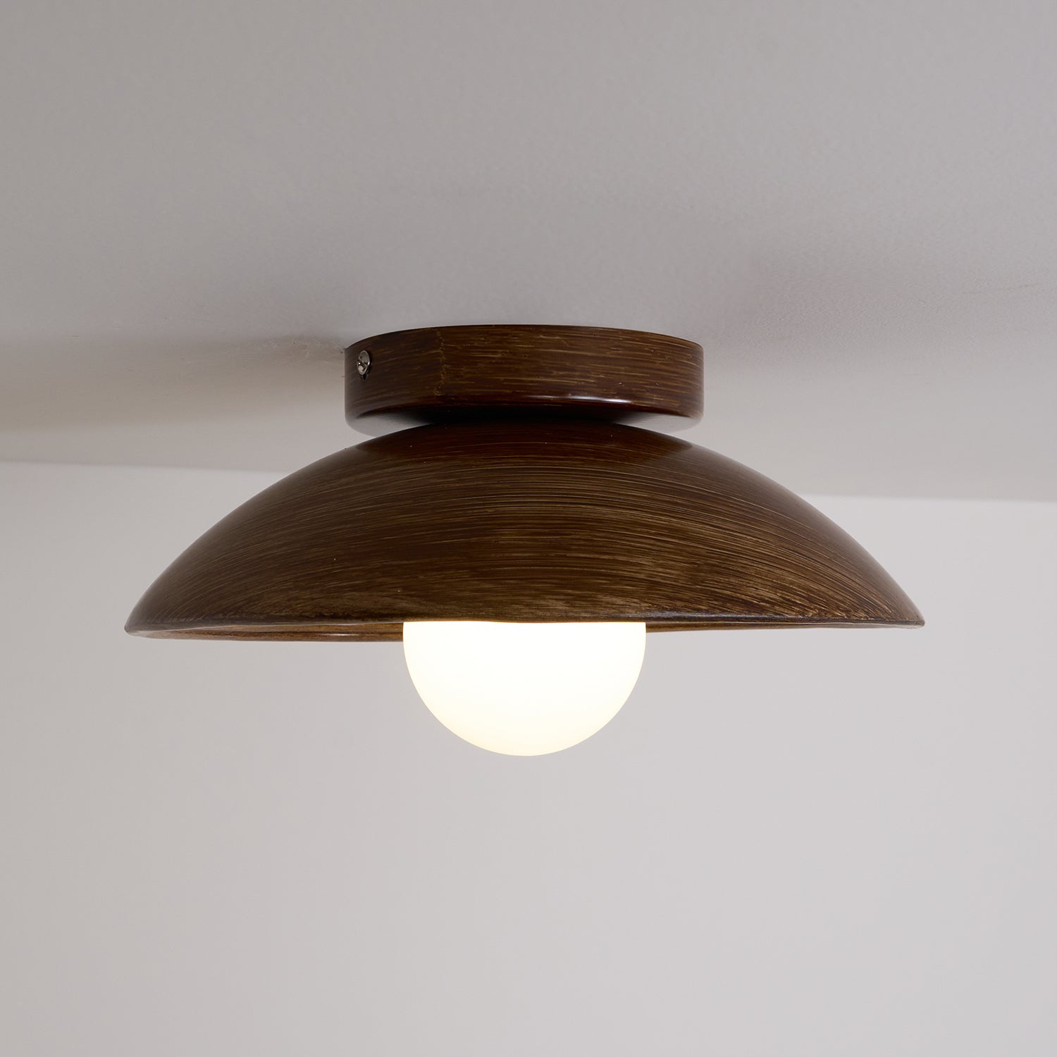 Orvian Wooden Flush Mount Ceiling Light with Round Globe - Lamp Copper