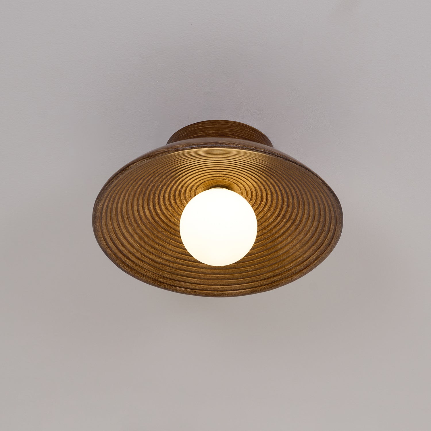 Orvian Wooden Flush Mount Ceiling Light with Round Globe - Lamp Copper