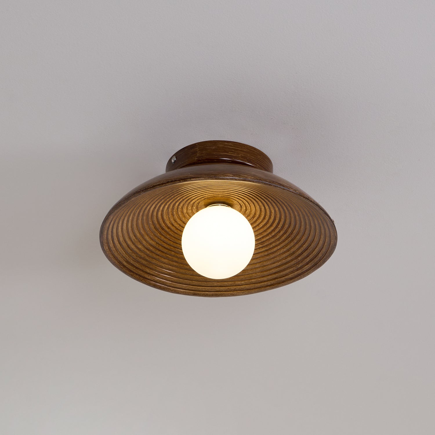 Orvian Wooden Flush Mount Ceiling Light with Round Globe - Lamp Copper