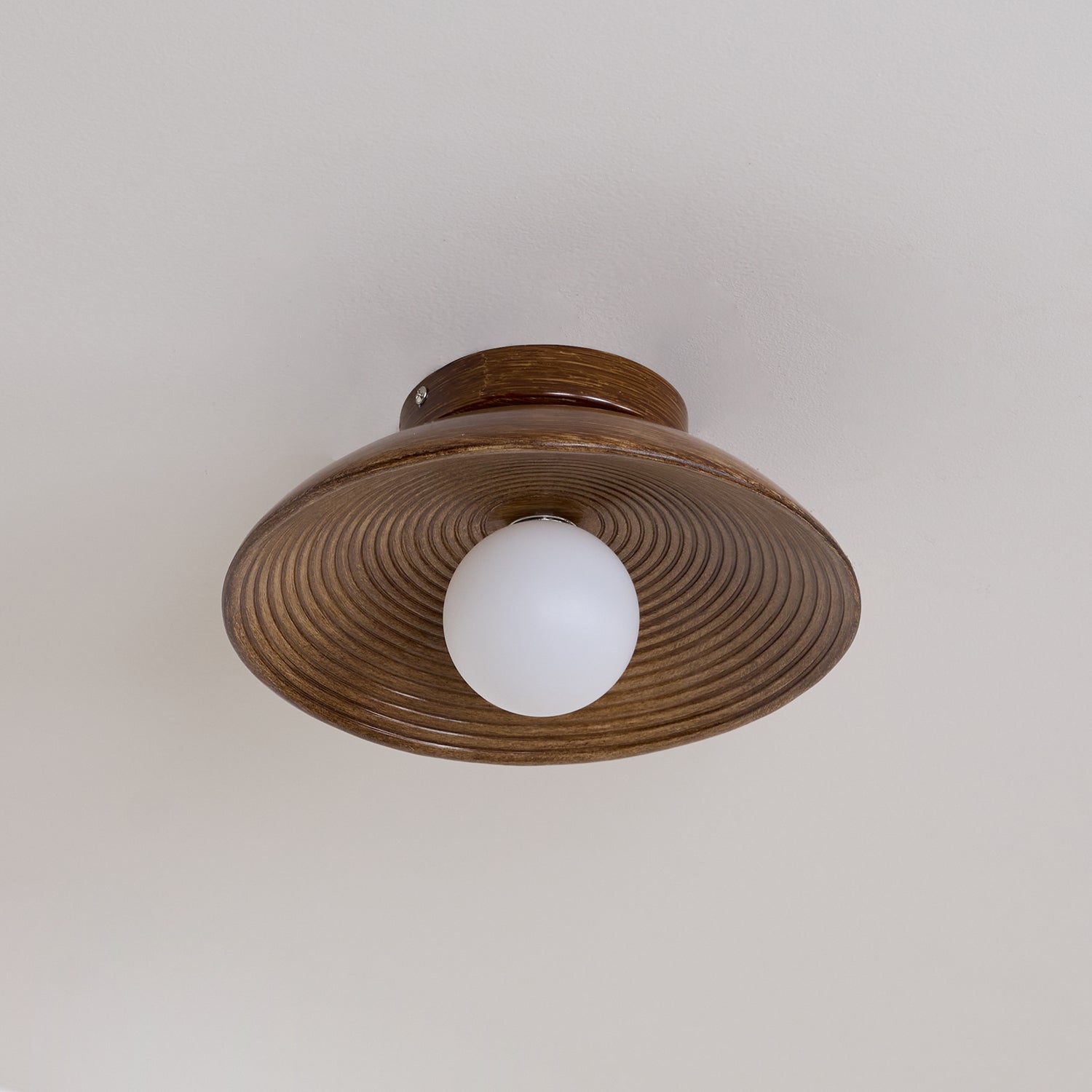 Orvian Wooden Flush Mount Ceiling Light with Round Globe - Lamp Copper