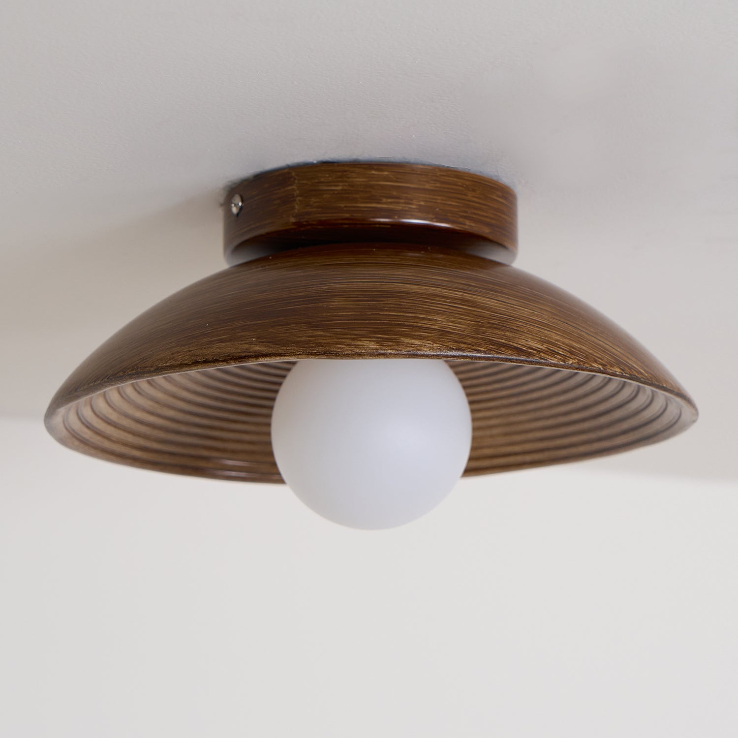 Orvian Wooden Flush Mount Ceiling Light with Round Globe - Lamp Copper