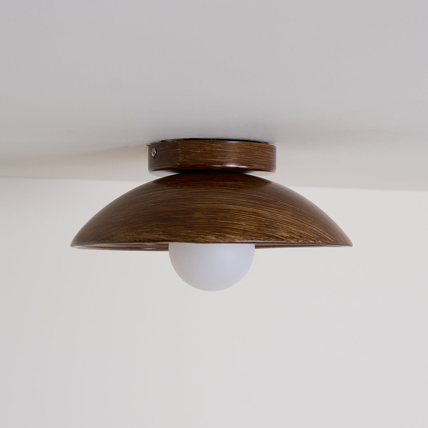 Orvian Wooden Flush Mount Ceiling Light with Round Globe - Lamp Copper