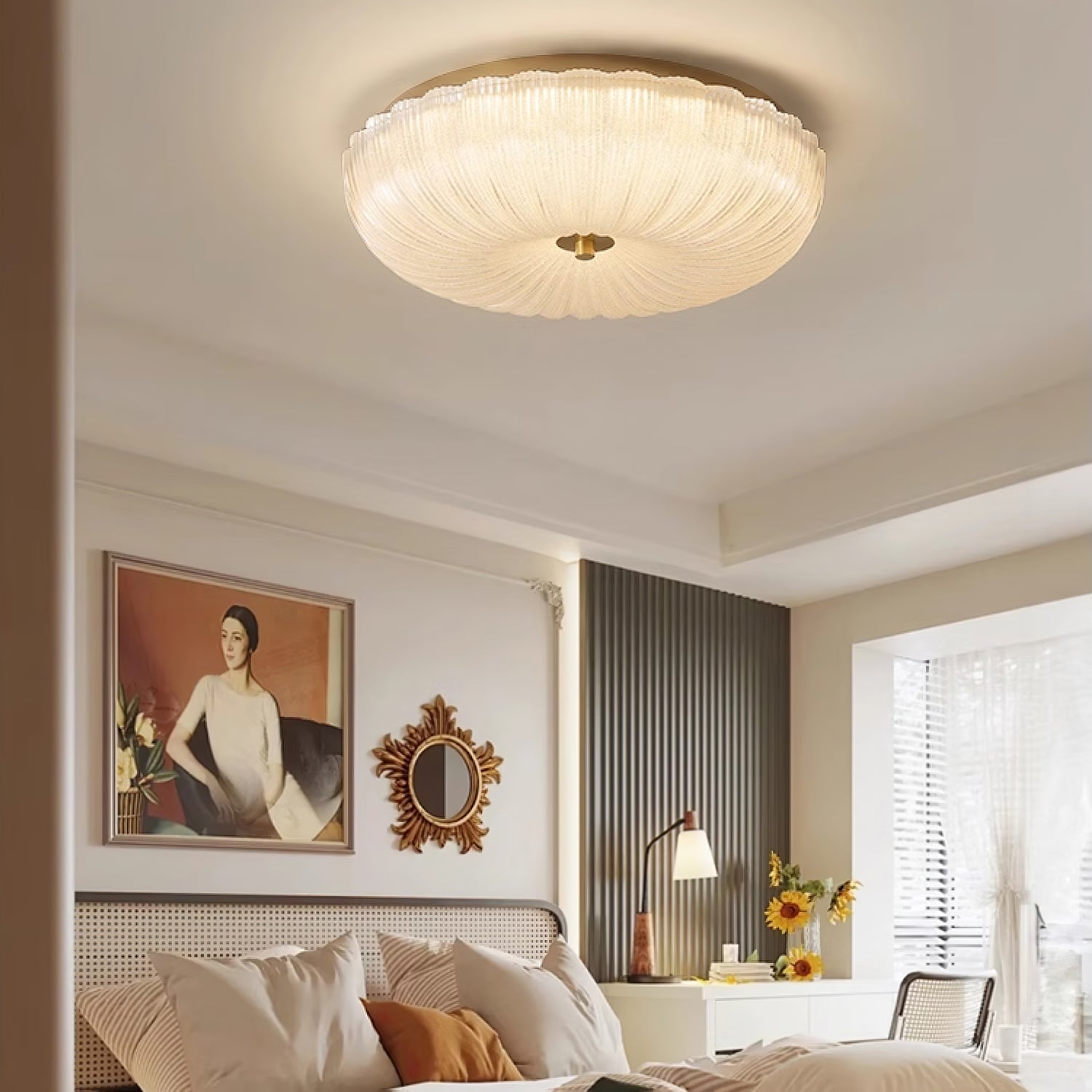 Halo Ceiling Light Ripple Glass - Lamp Copper