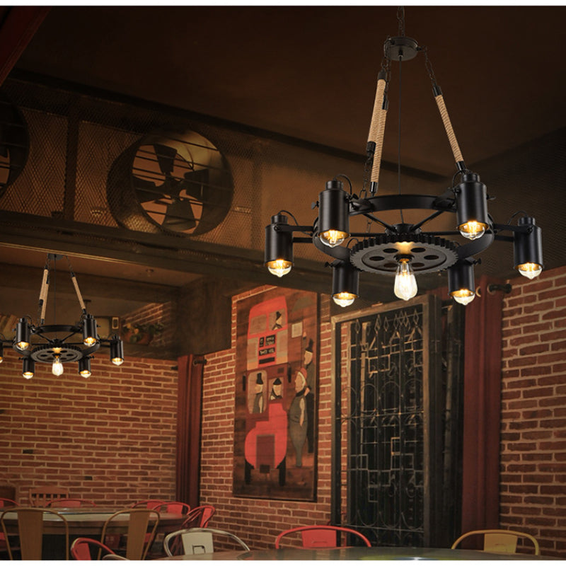 Epoch Industrial LED Pendant Light Black Metal/Rope Cafe/Bar - Lamp Copper