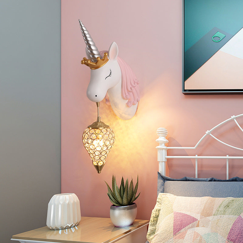 Arisha Modern Unicorn/Strawberry Art Wall Lamp, Pink/Blue - Lamp Copper