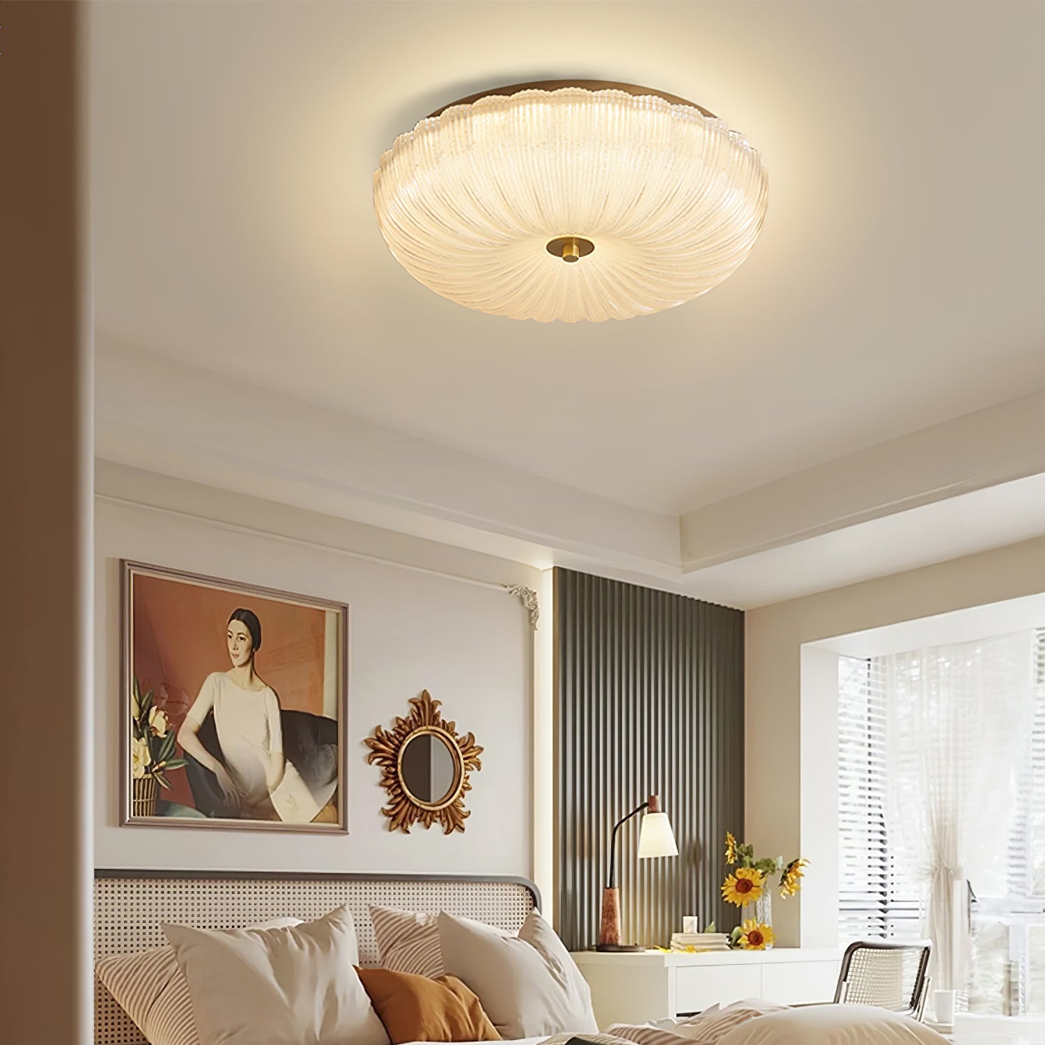 Halo Ceiling Light Ripple Glass - Lamp Copper