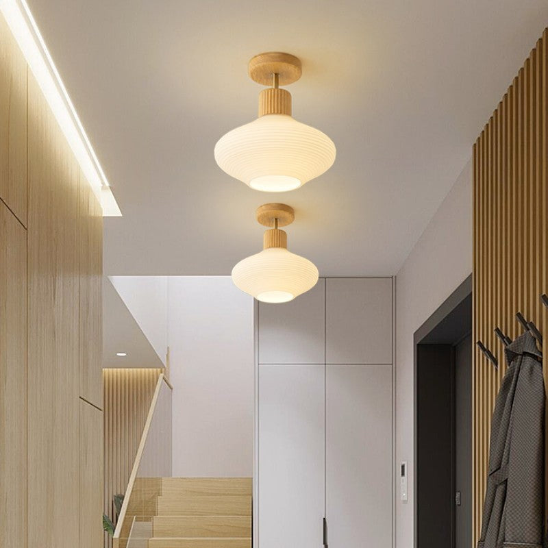 Arisha Minimalist Flush Mount Ceiling Light Wood/Walnut Hallway - Lamp Copper