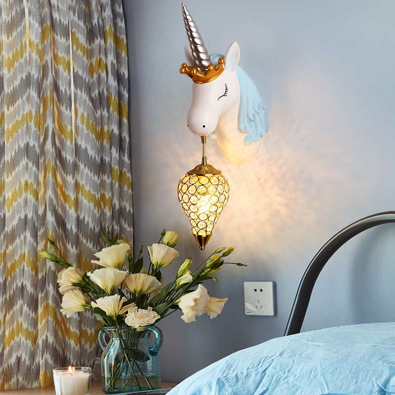 Arisha Modern Unicorn/Strawberry Art Wall Lamp, Pink/Blue - Lamp Copper