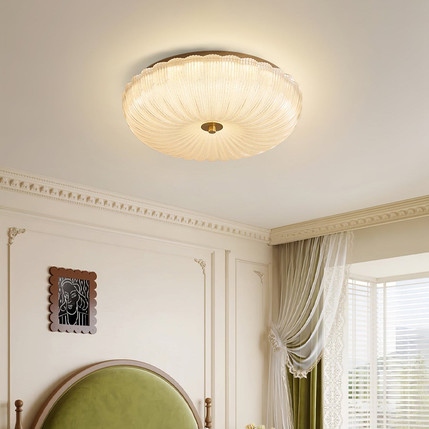 Halo Ceiling Light Ripple Glass - Lamp Copper