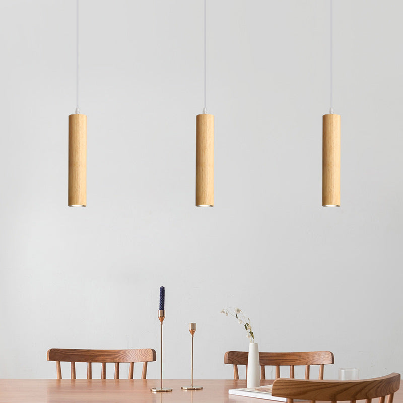 Muto Cylindrical Wood Pendant Light, for Bedroom & Kitchen Island - Lamp Copper