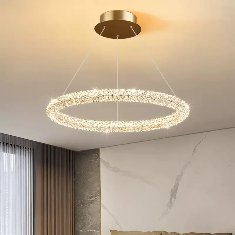 Kristy Art Deco Chandelier, Metal & Crystal, 1/2/3 Ring - Lamp Copper