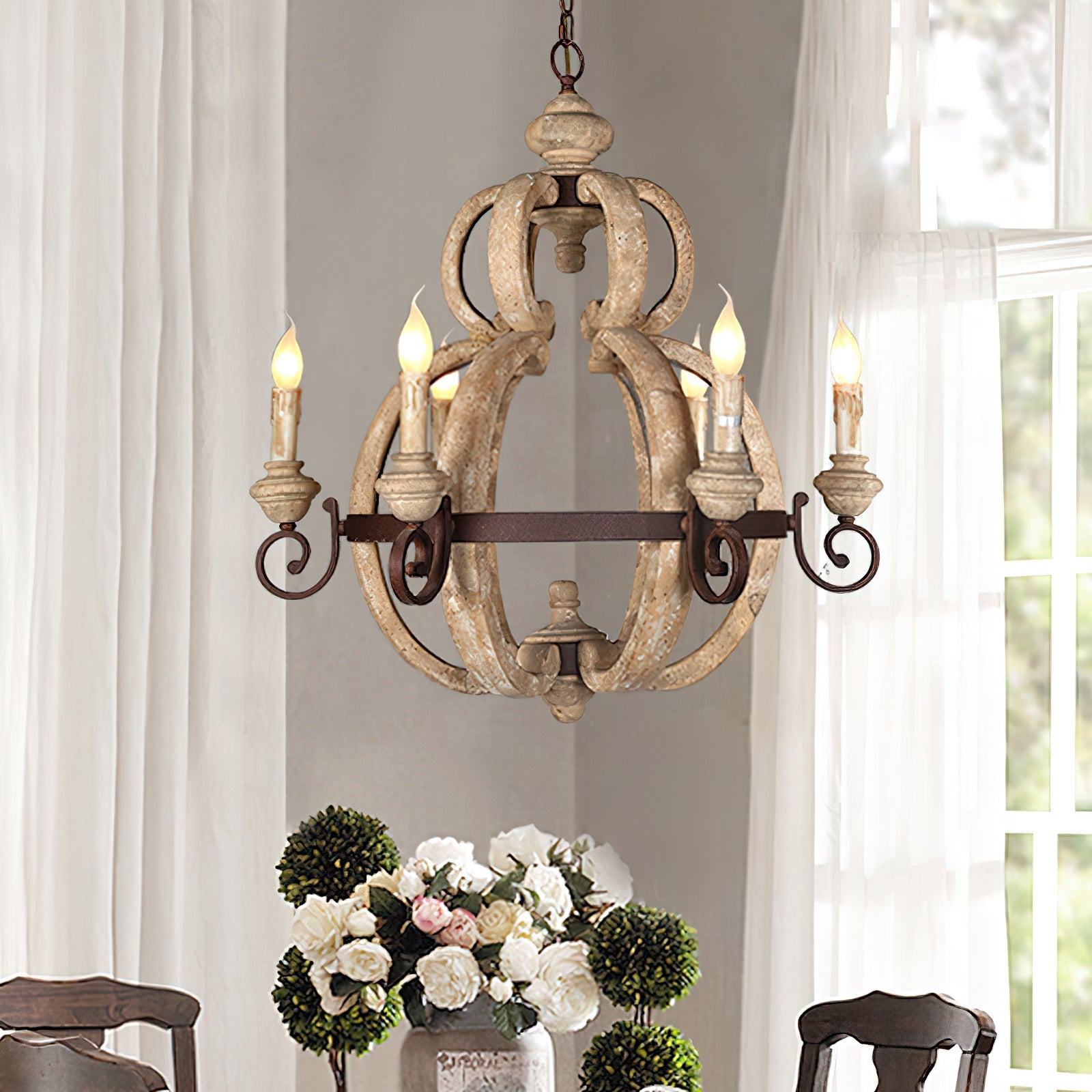 Cumaryra Traditional Hand-carved Wooden Metal Chandelier - Lamp Copper